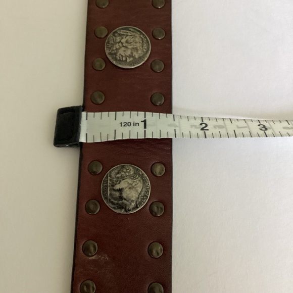 Trafalgar Belt Mens 38 Brown Buffalo Nickels Grommets Leather Western Cowboy - Picture 5 of 12